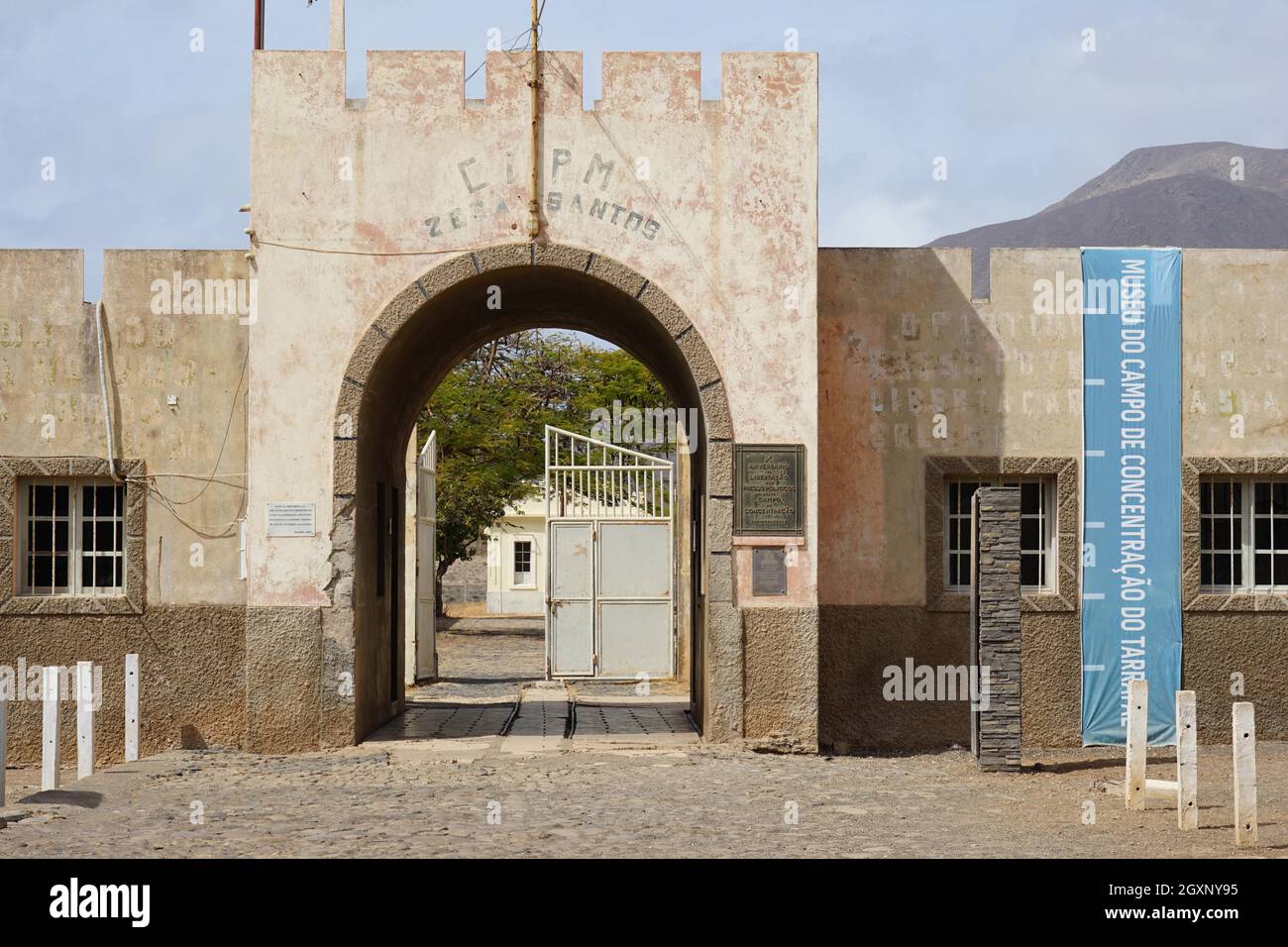Entrance portal, infirmary, Tarrafal concentration camp, Santiago Island, Republic of Cape Verde Stock Photo