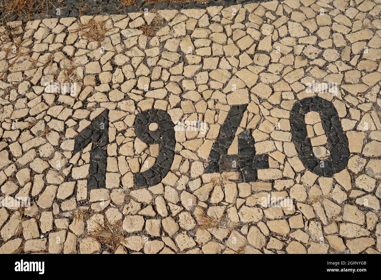 1940, Floor mosaic in front of infirmary, Tarrafal concentration camp, Santiago Island, Republic of Cape Verde Stock Photo