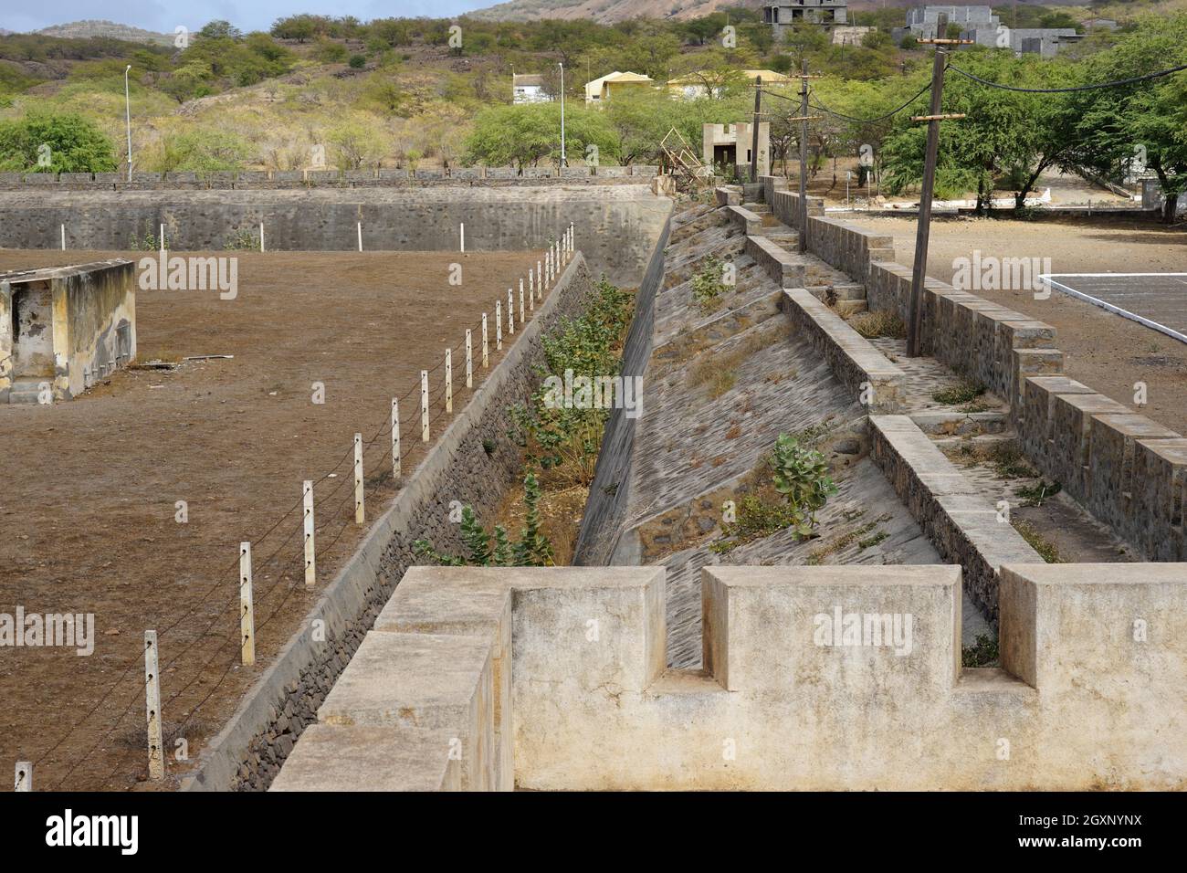 Outer wall, Tarrafal concentration camp, Santiago Island, Republic of Cape Verde Stock Photo