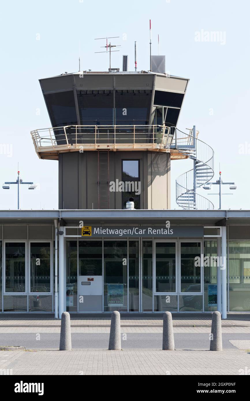 Small airport with tower, Moenchengladbach Airport MGL, North Rhine-Westphalia, Germany Stock Photo