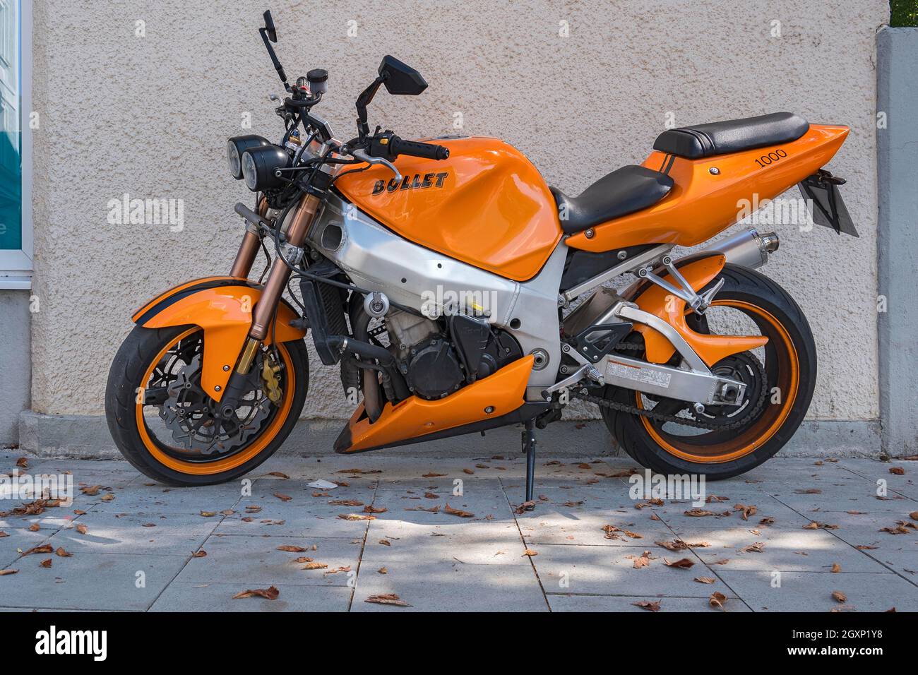 Bullet 1000 motorbike orange, Munich, Upper Bavaria, Bavaria, Germany Stock Photo