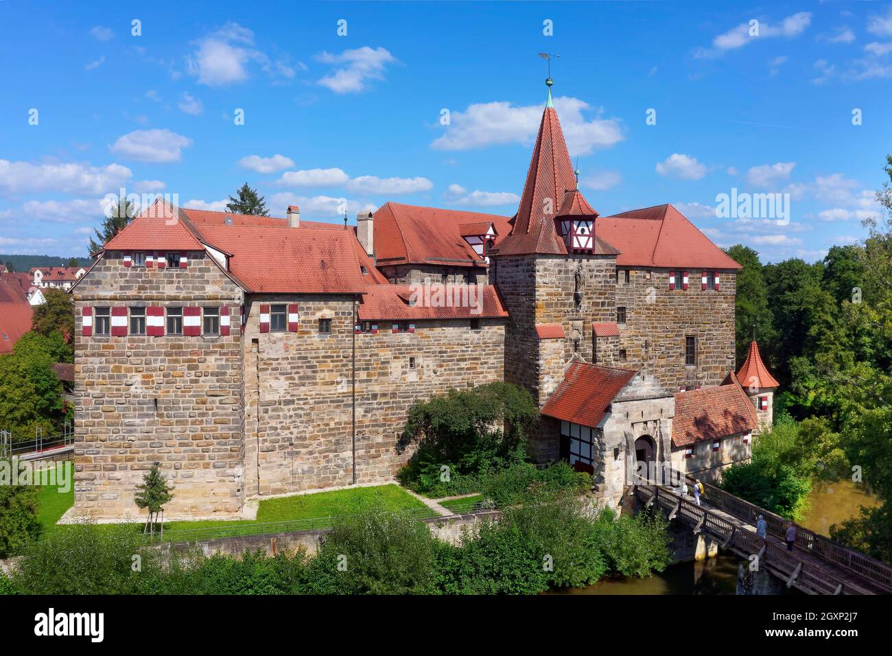 Aerial view, Wenzel Castle, former imperial residence, built 1357, 1360, Lauf an der Pegnitz, Middle Franconia, Franconia, Bavaria, Germany Stock Photo
