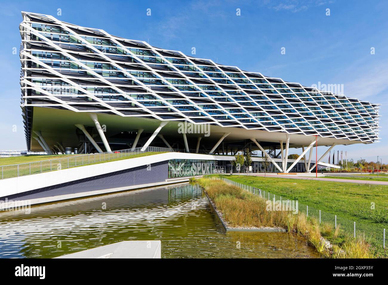 Modernity, architecture, Adidas AG office building, World of Sports Arena,  Through sport we have the power to change lives, Herzogenaurach, Middle  Stock Photo - Alamy