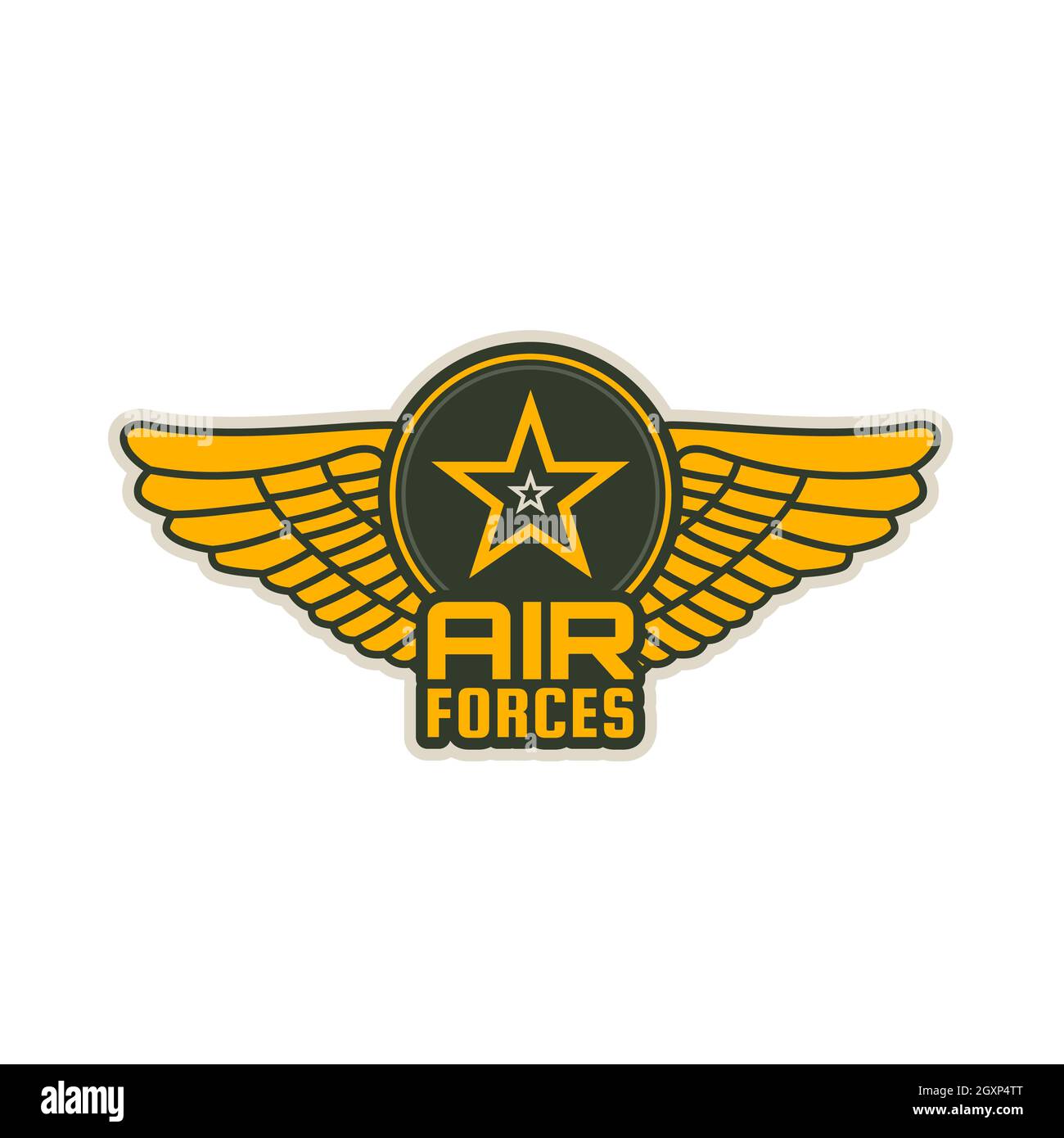 Air forces patch vector icon of wings, shield and star. Military