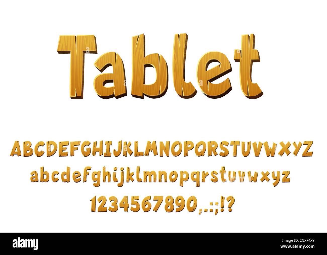 Wooden font vector type with isolated oak and pine letters, digits and