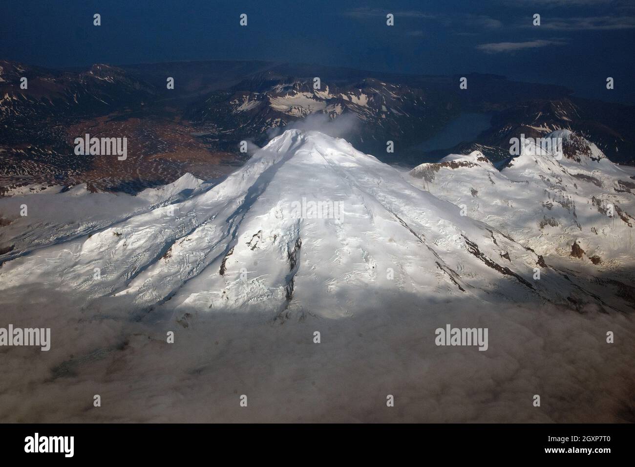 Aerial view of snowcapped volcano Mount Iliamna, Alaska, USA Stock Photo
