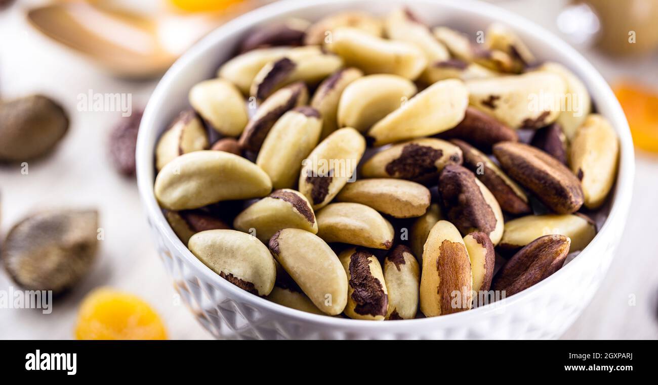 bowl with shelled Brazil nuts, also called bolivian nuts or "Pará nuts
