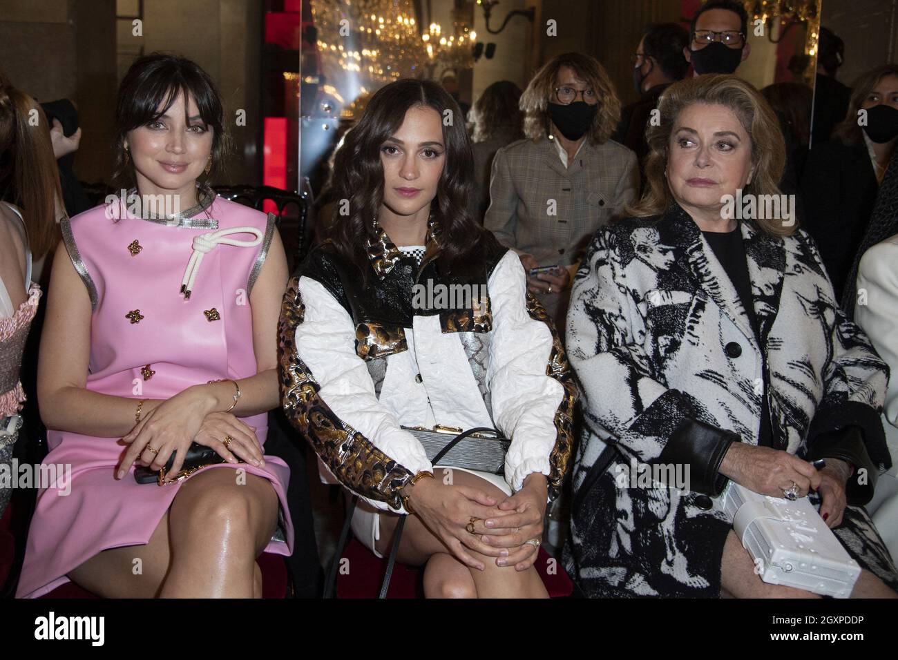 Paris, France on October 05, 2021. Ana de Armas, Alicia Vikander and  Catherine Deneuve attending the Louis Vuitton show as part of Paris Fashion  Week Womenswear Spring/Summer 2022 in Paris, France on