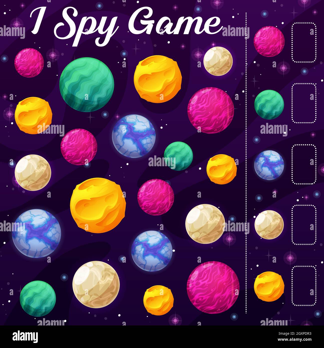 Kids game with space planets. Child I spy playing activity, children ...