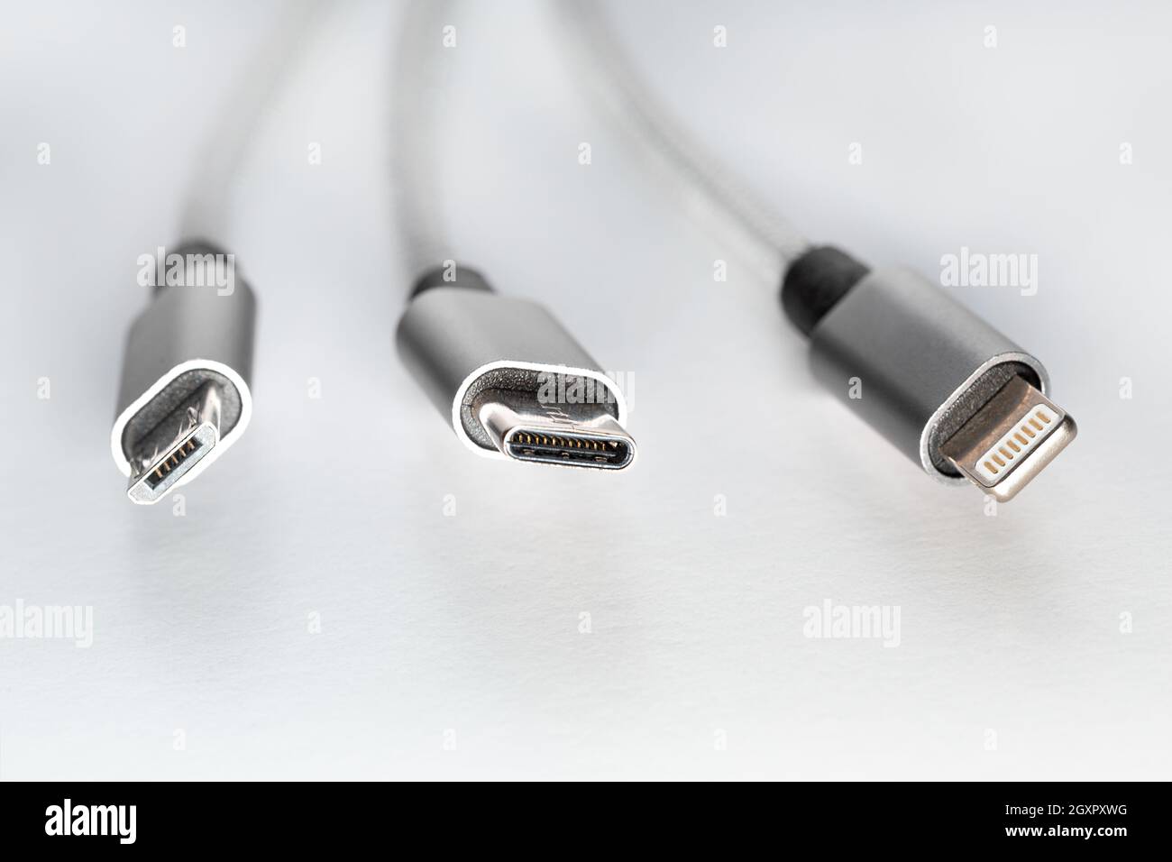 Three types of peripheral cables connectors for charging or data