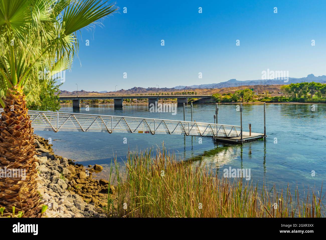 Laughlin, NV, USA – August 27, 2021: Ramp and boat dock location at Don Laughlin’s Riverside Resort park on the Colorado River in Laughlin, Nevada Stock Photo