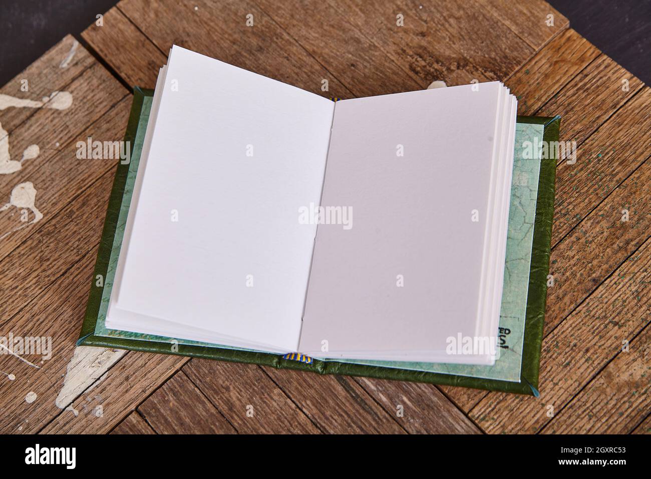 Blank open sketchbook on old wood Stock Photo Alamy