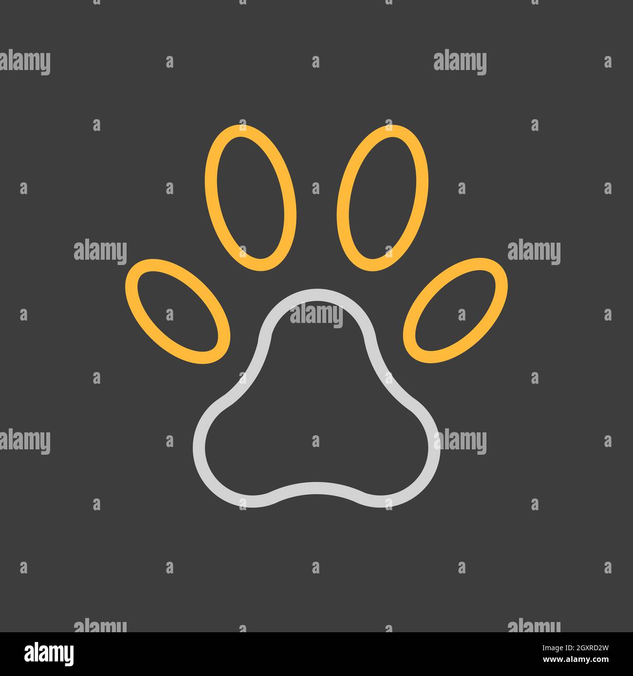 Paw vector icon on dark background. Pet animal sign. Graph symbol for pet and veterinary web site and apps design, logo, app, UI Stock Photo