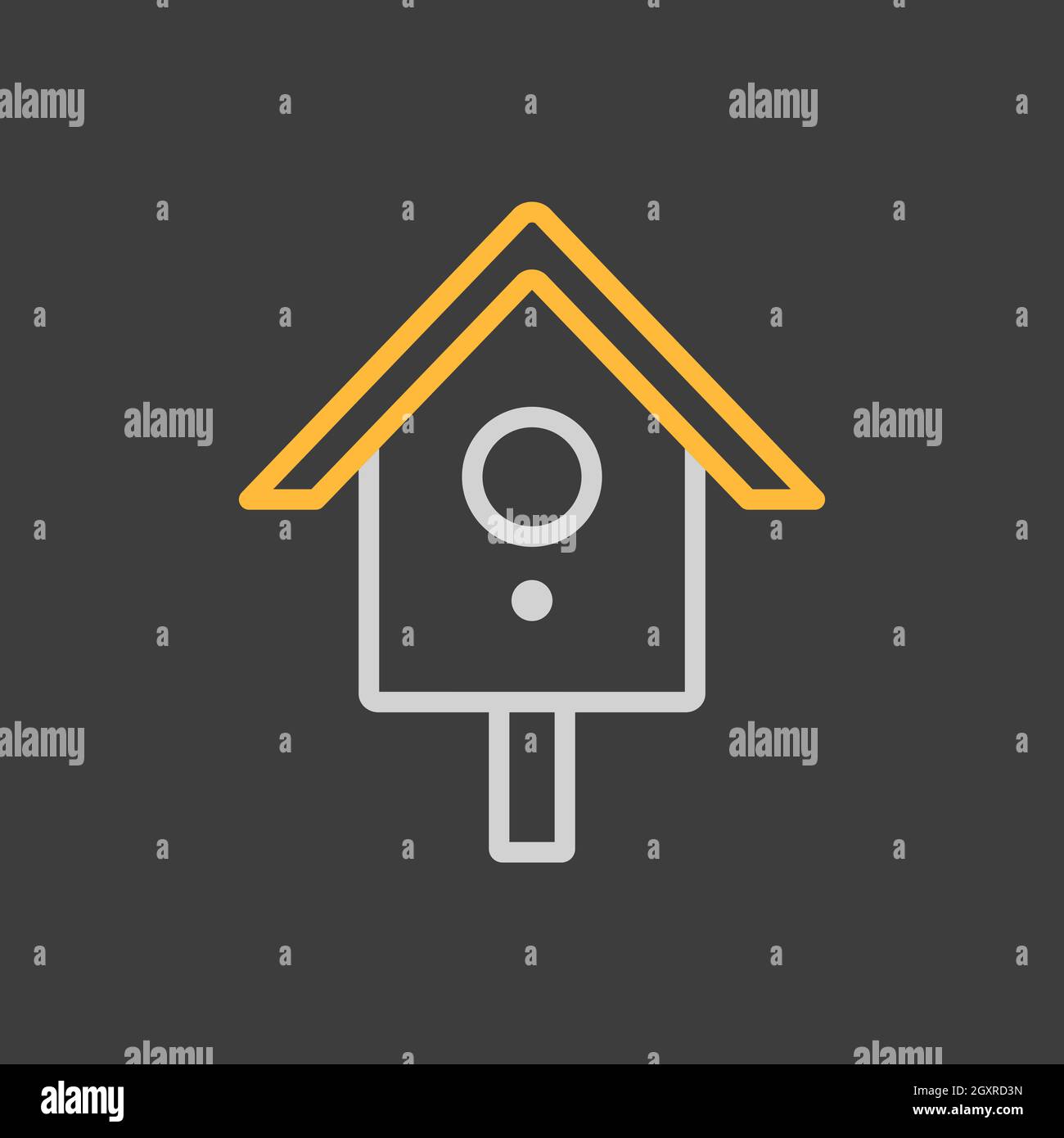 Nesting box or birds house vector icon on dark background. Graph symbol for pet and veterinary web site and apps design, logo, app, UI Stock Photo