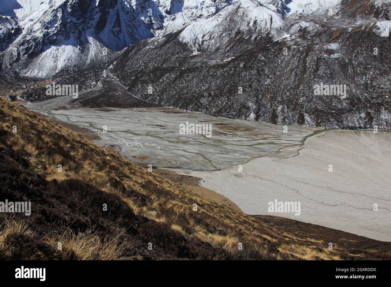 Langtang Khola, river in Nepal. Scene near Kyangjin Gumba. Stock Photo