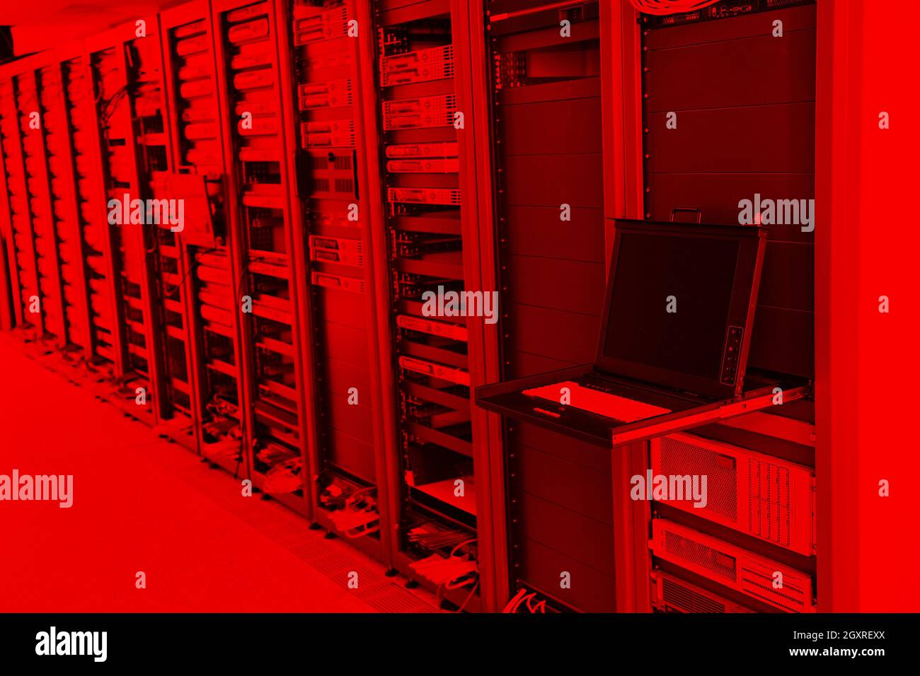 network server room with computers for digital tv ip communications and