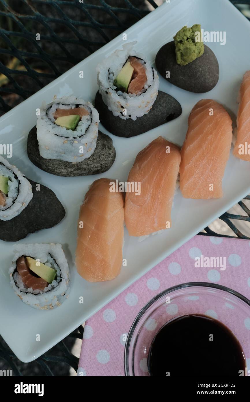 Japanese Atlantic salmon avocado sushi with nigiri Stock Photo Alamy