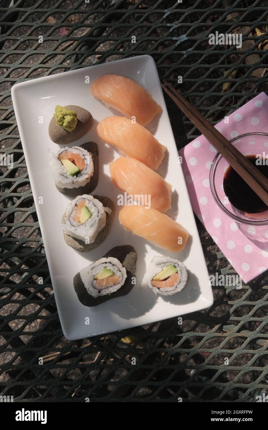 Japanese Atlantic salmon avocado sushi with nigiri Stock Photo Alamy