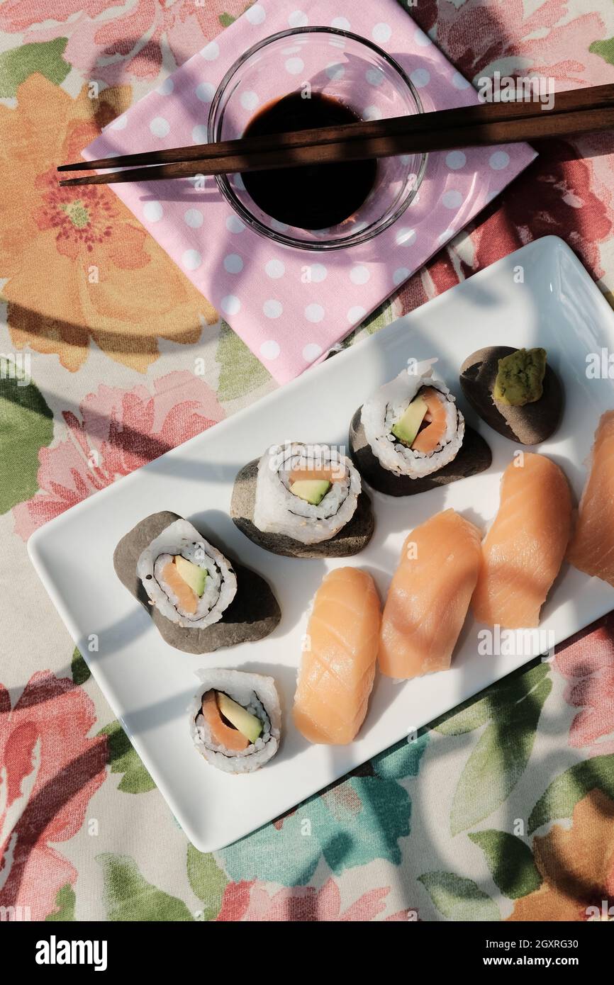 Japanese Atlantic salmon avocado sushi with nigiri Stock Photo Alamy