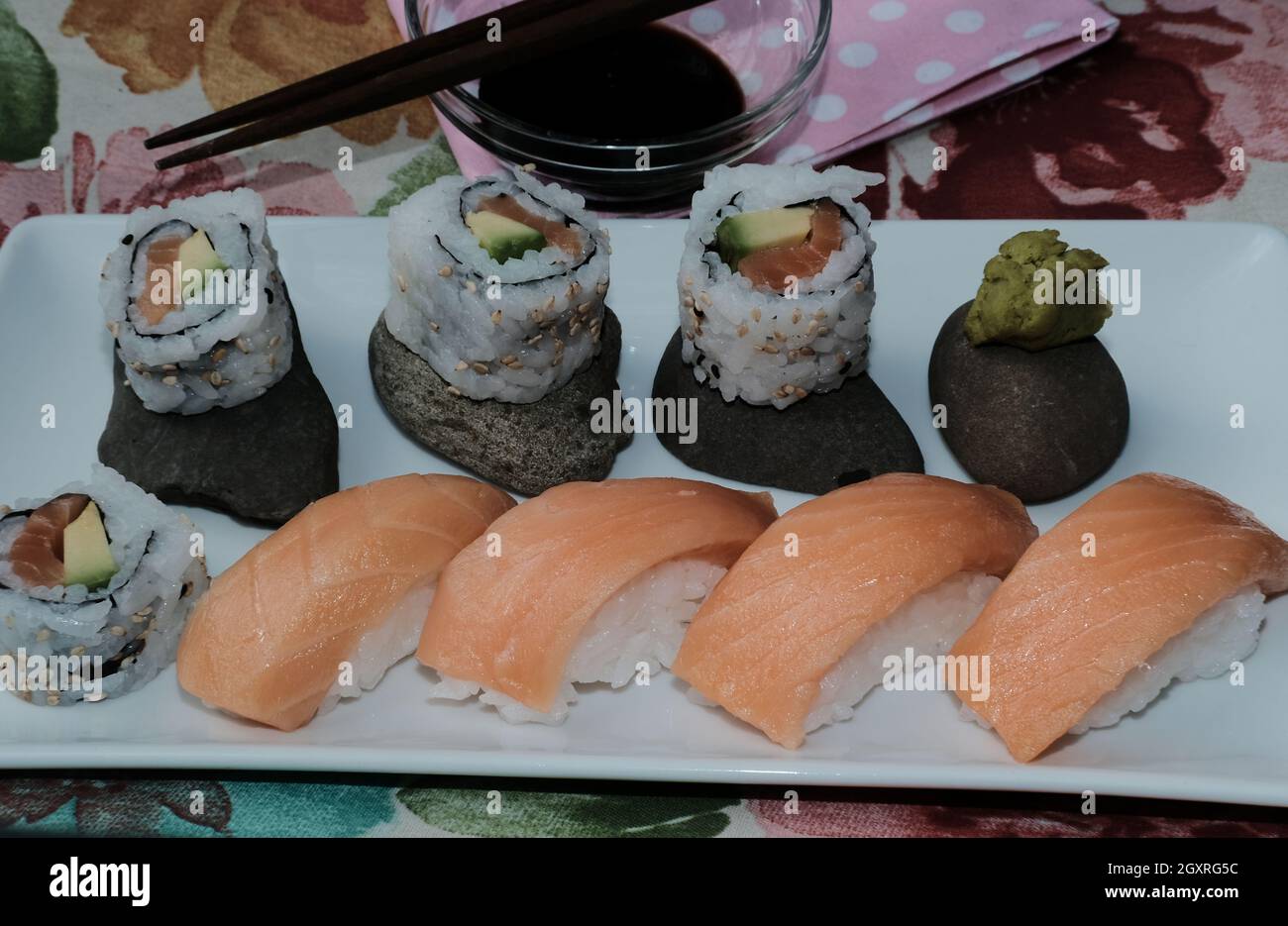 Japanese Atlantic salmon avocado sushi with nigiri Stock Photo Alamy