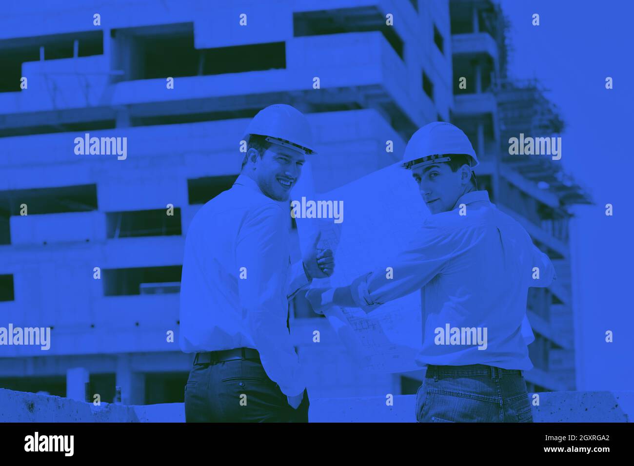 Team of architects people in group  on construciton site check documents and business workflow Stock Photo