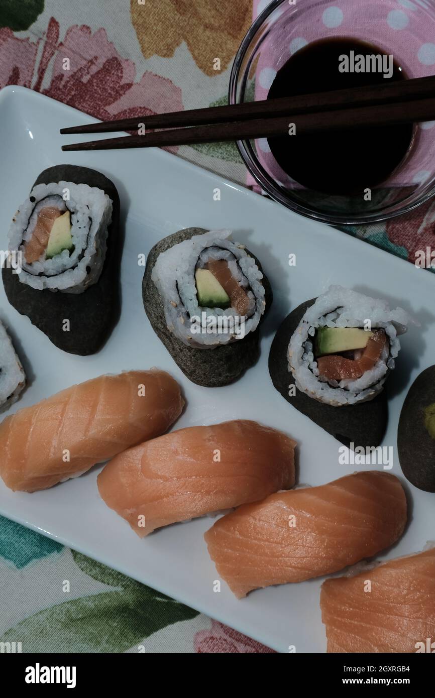 Japanese Atlantic salmon avocado sushi with nigiri Stock Photo Alamy