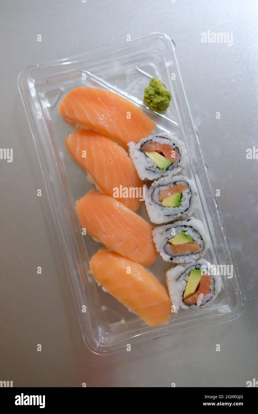 Japanese Atlantic salmon avocado sushi with nigiri Stock Photo - Alamy