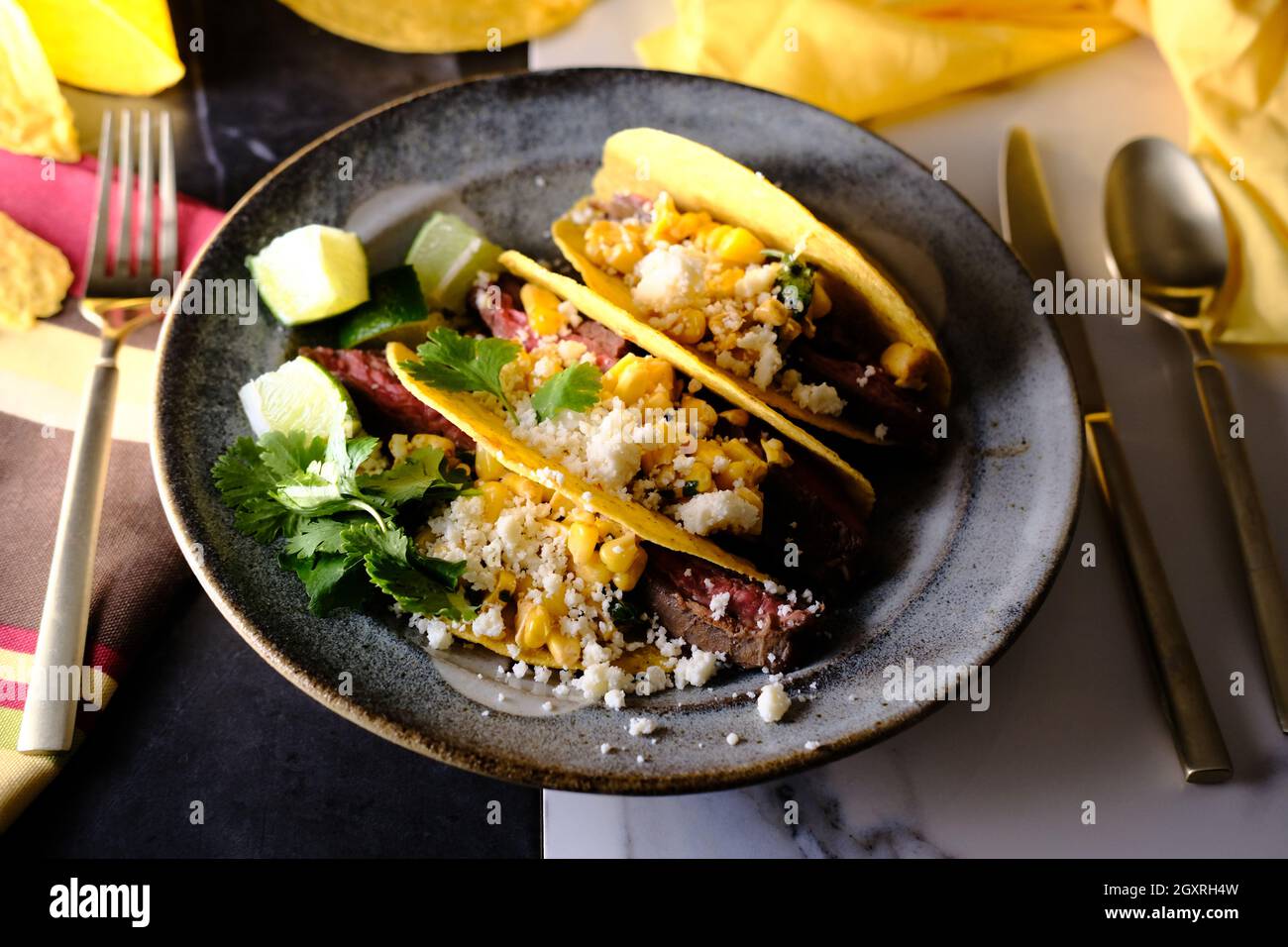 Grilled elote street corn tacos with cotija cheese Stock Photo Alamy