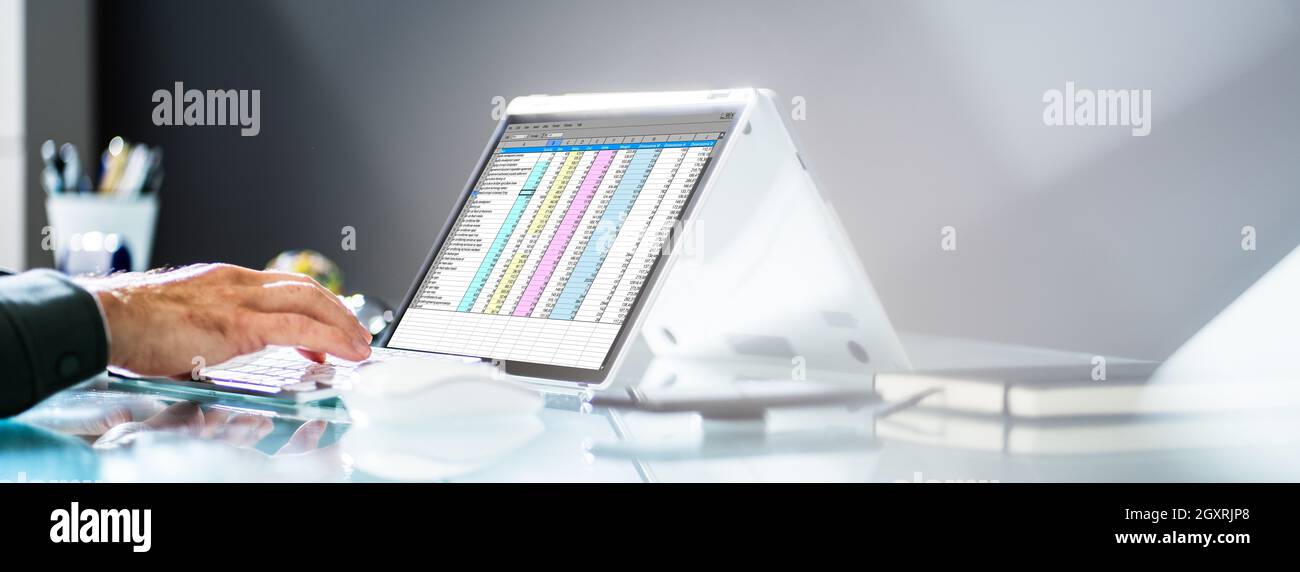 Electronic Spreadsheet Software On Analyst Or Auditor Laptop Stock Photo