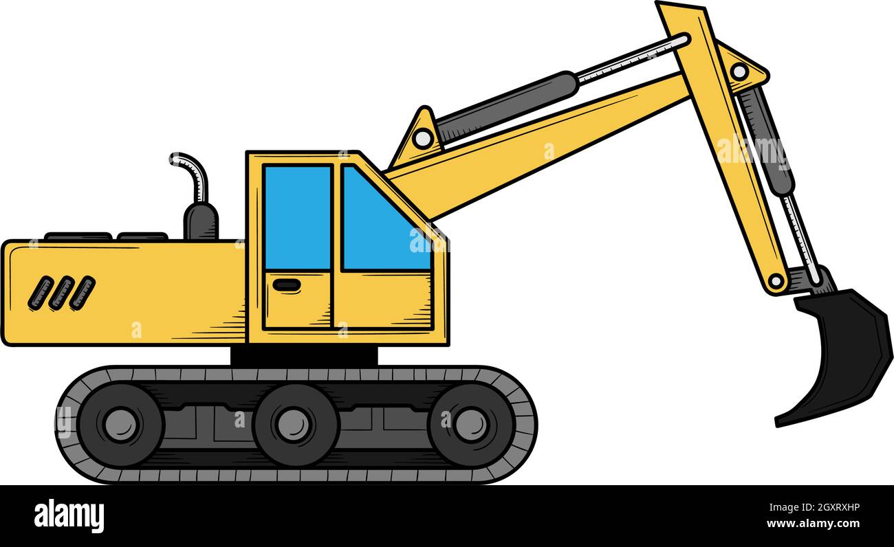 Excavator heavy vehicle hand drawn sketch illustration vector design