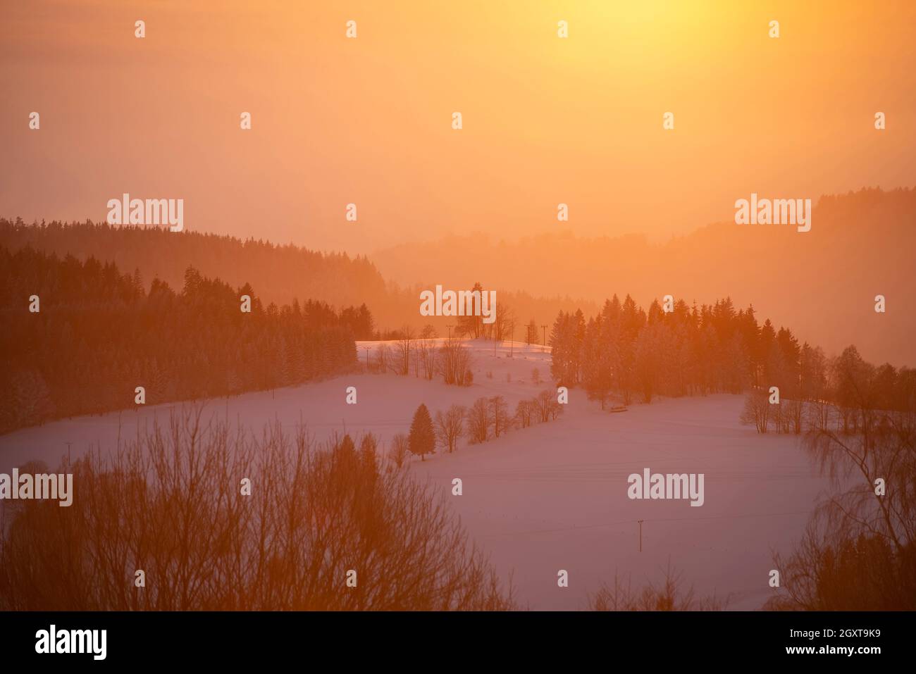 sunset in winter, Benecko, giant mountains, Czech republik Stock Photo
