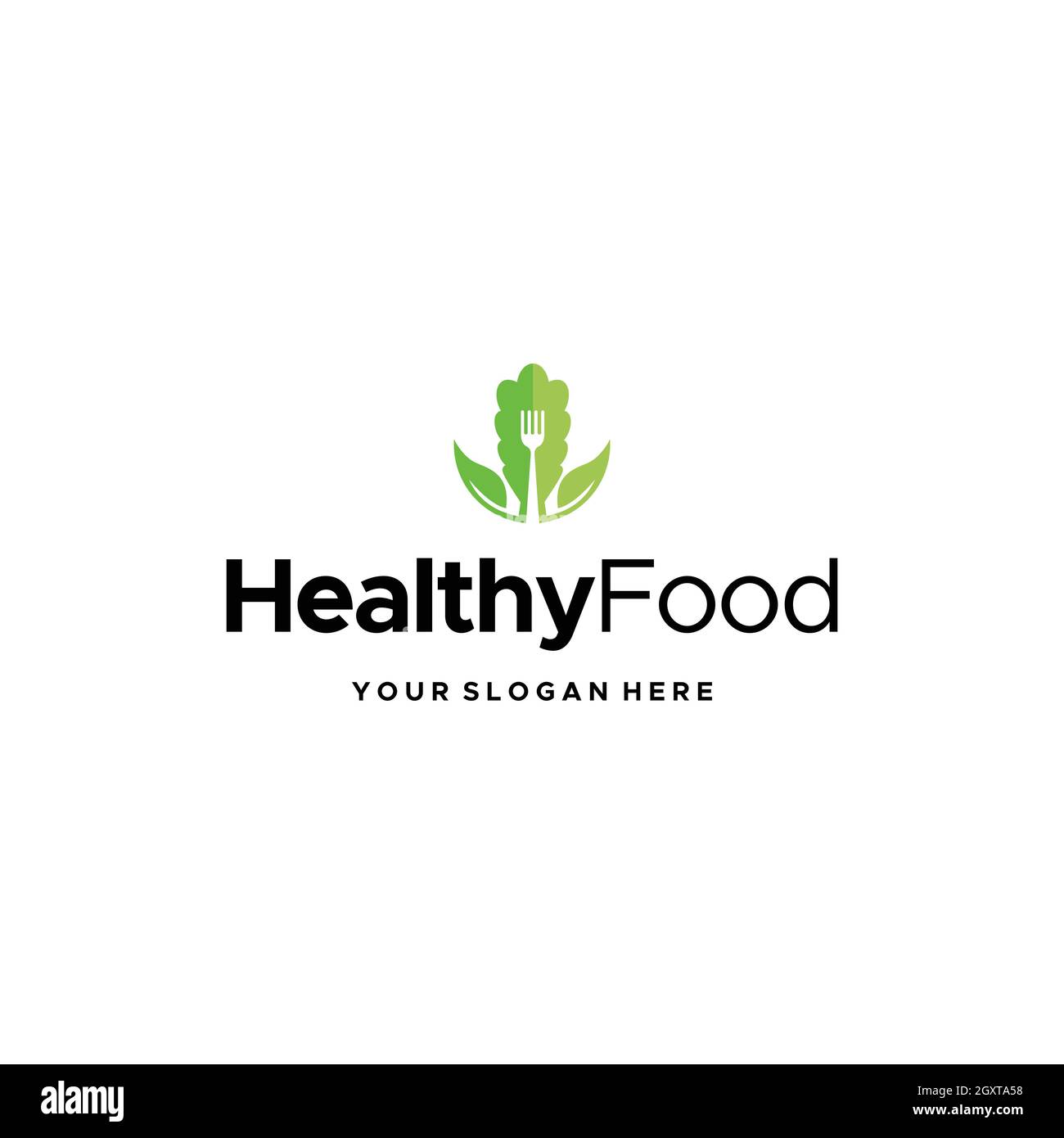 flat Healthy Food fork leaf vegetables Logo design Stock Vector