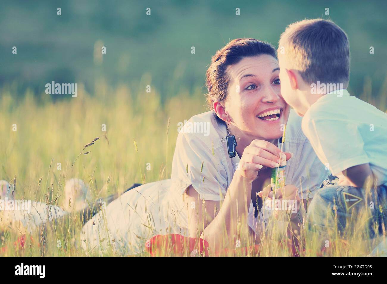 happy young woman mother play and outdoor with beautiful child Stock ...