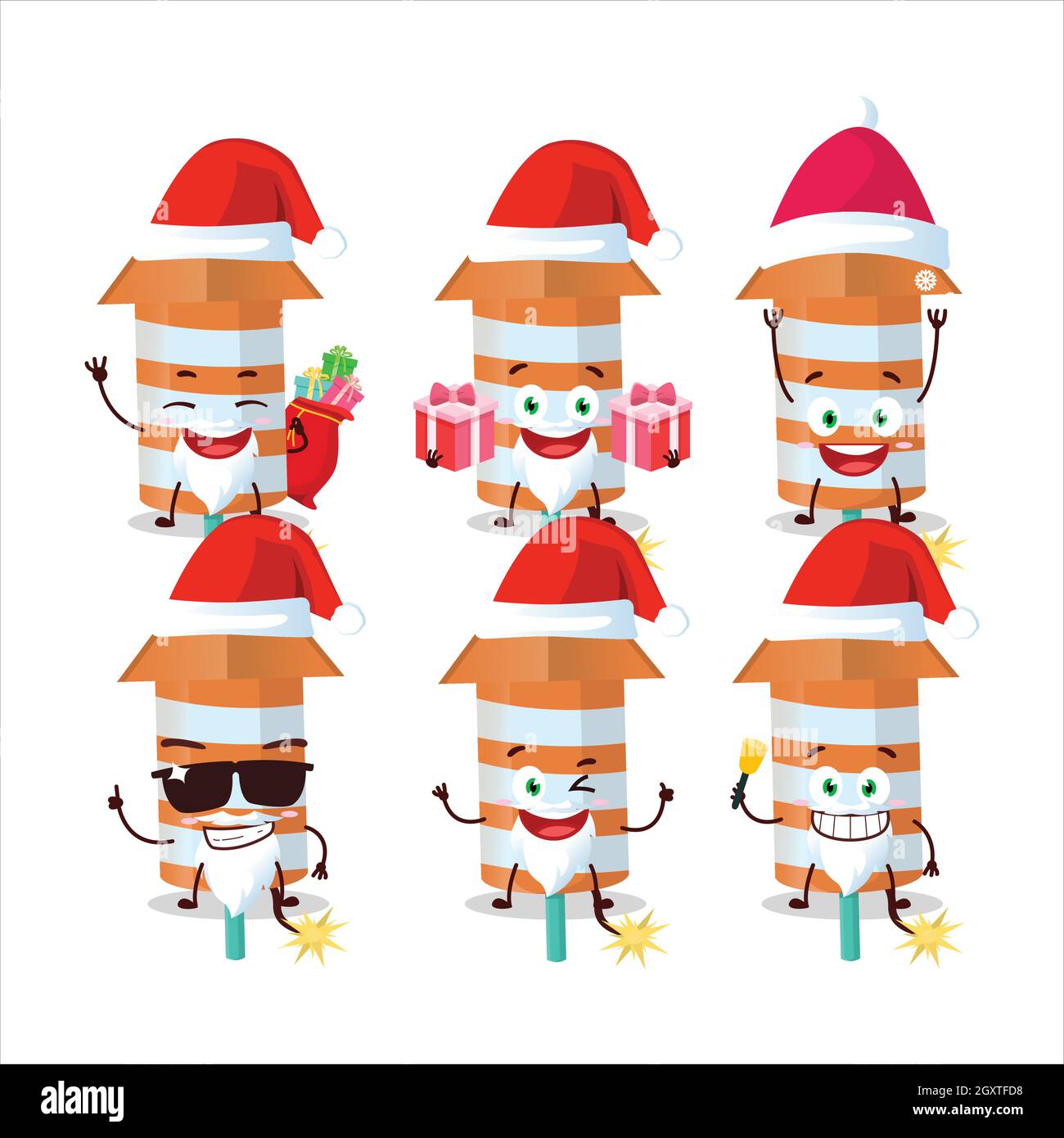 Santa Claus emoticons with rocket firework orange cartoon character ...