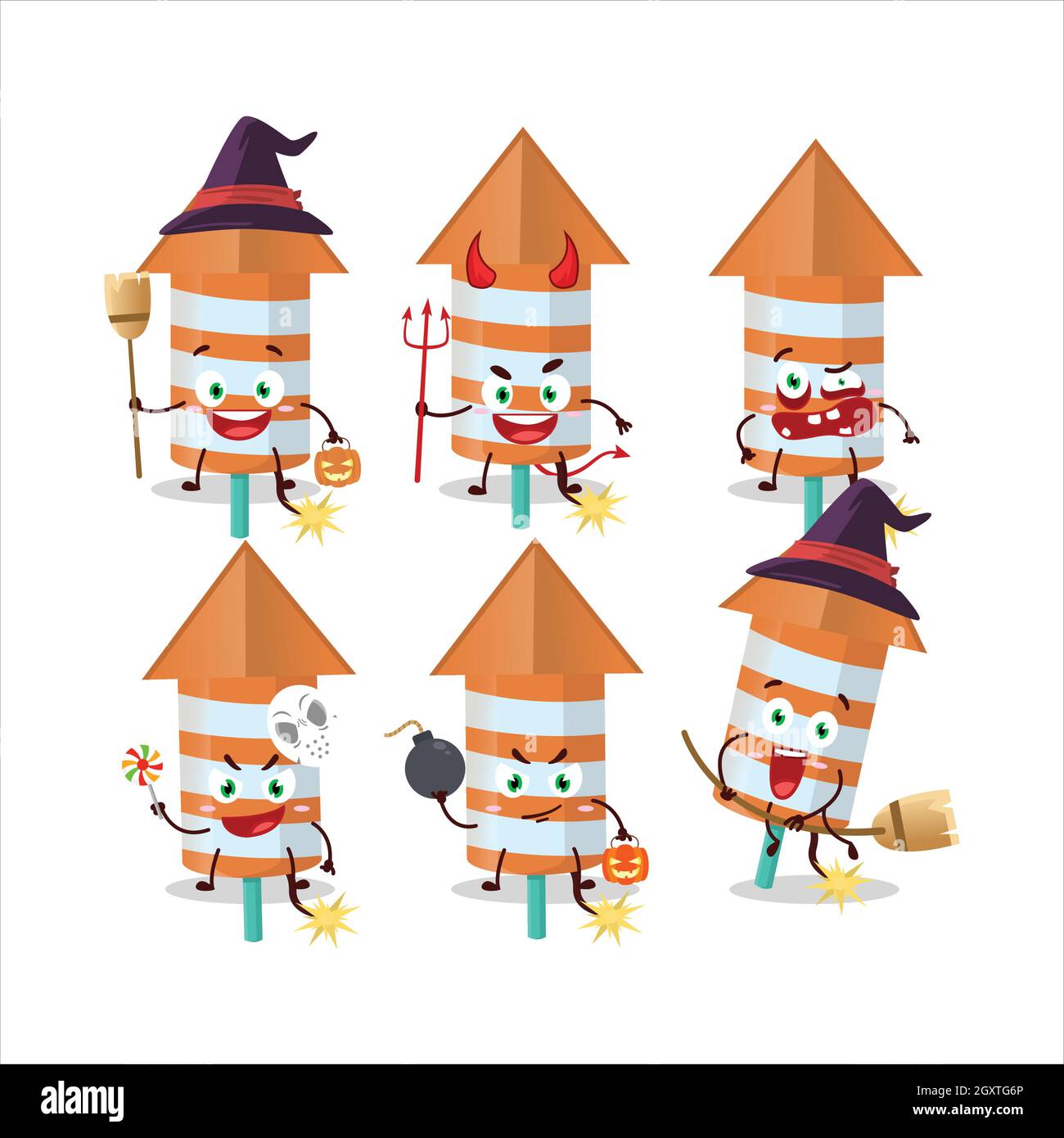 Halloween expression emoticons with cartoon character of rocket ...