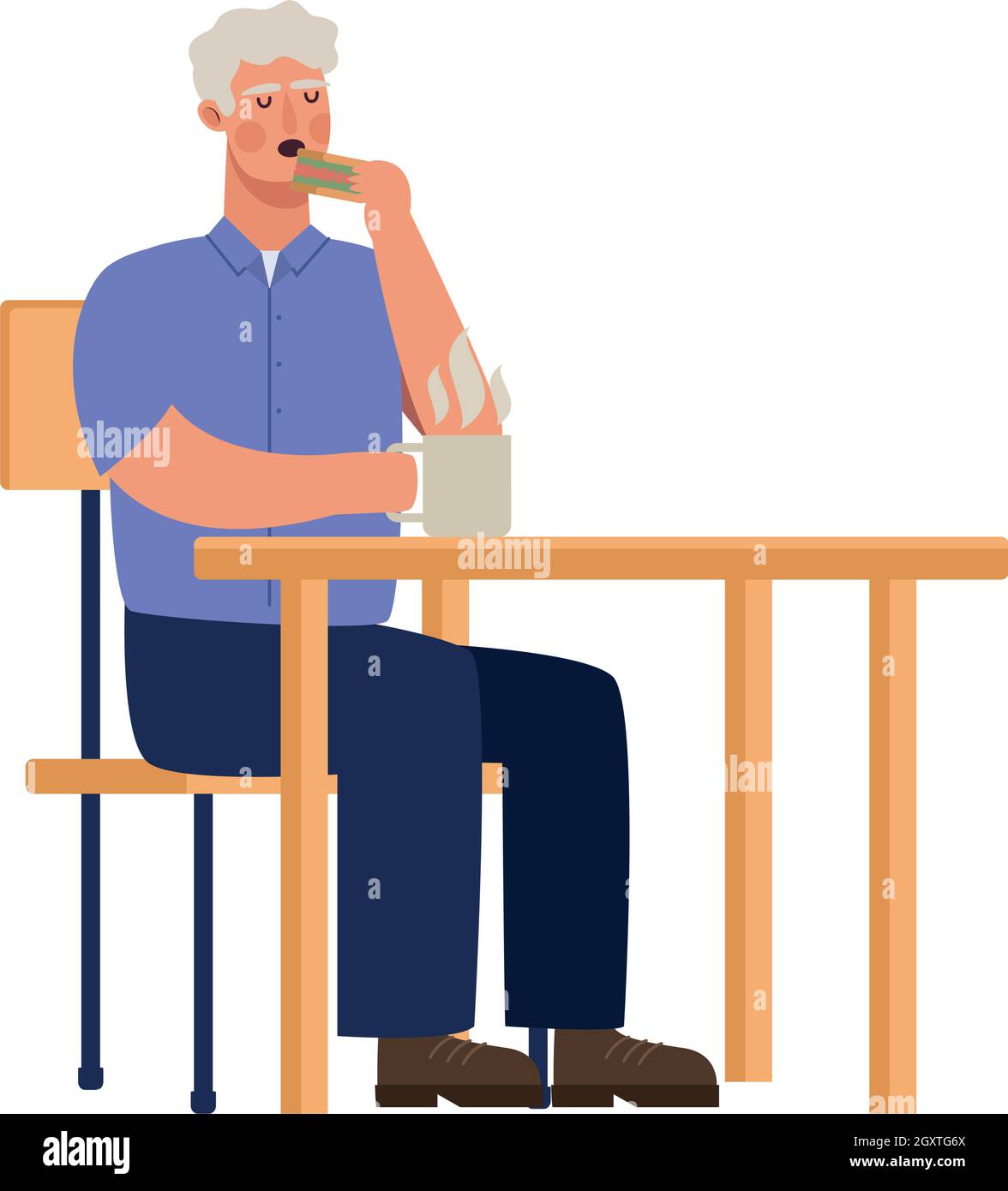 old man drinking coffee Stock Vector