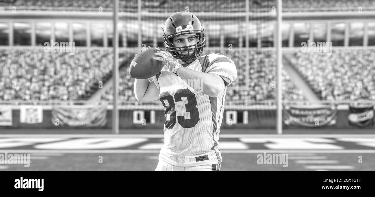 one quarterback american football player throwing ball isolated on big