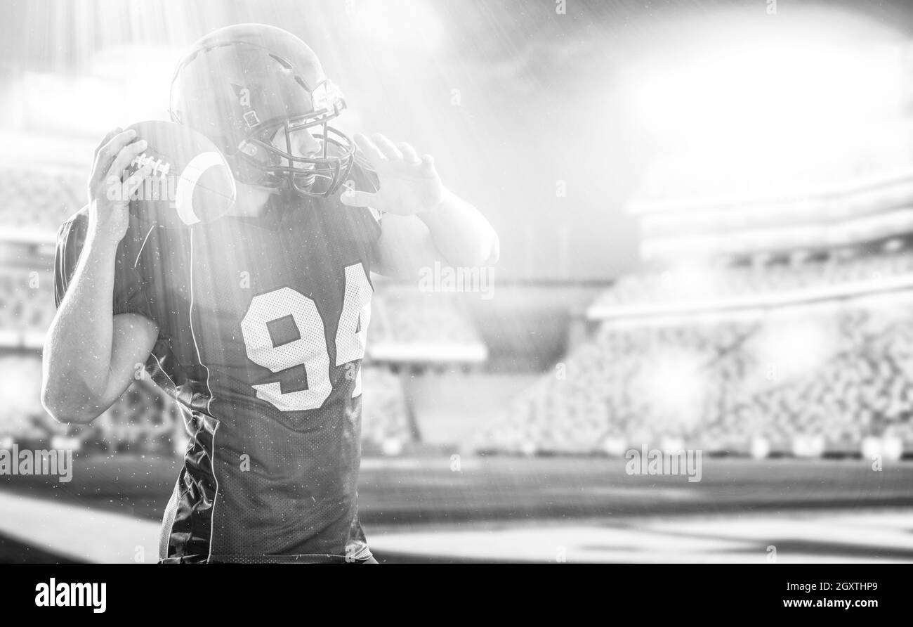 one quarterback american football player throwing ball on big modern