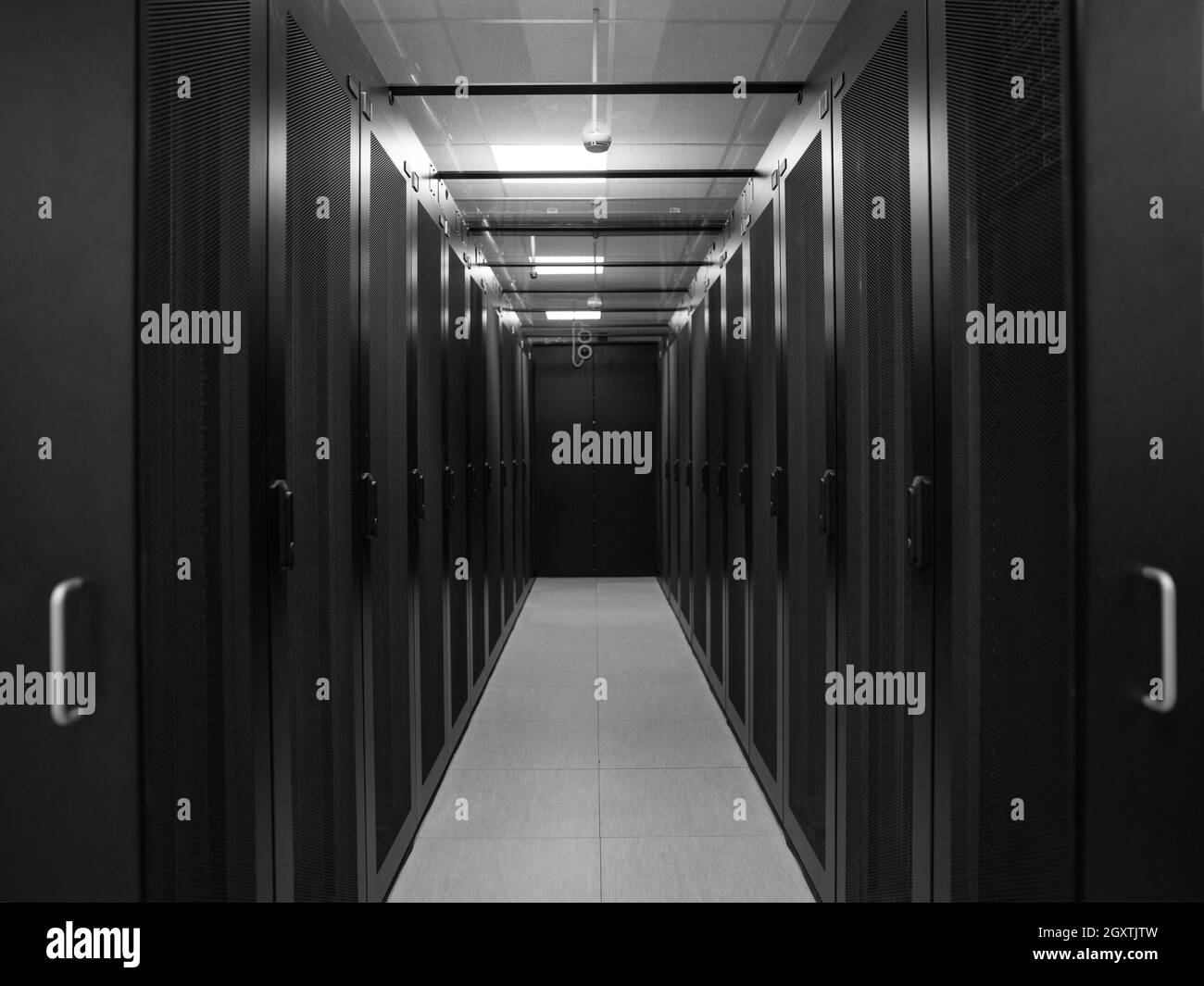 modern server room with black servers and hardwares in a data