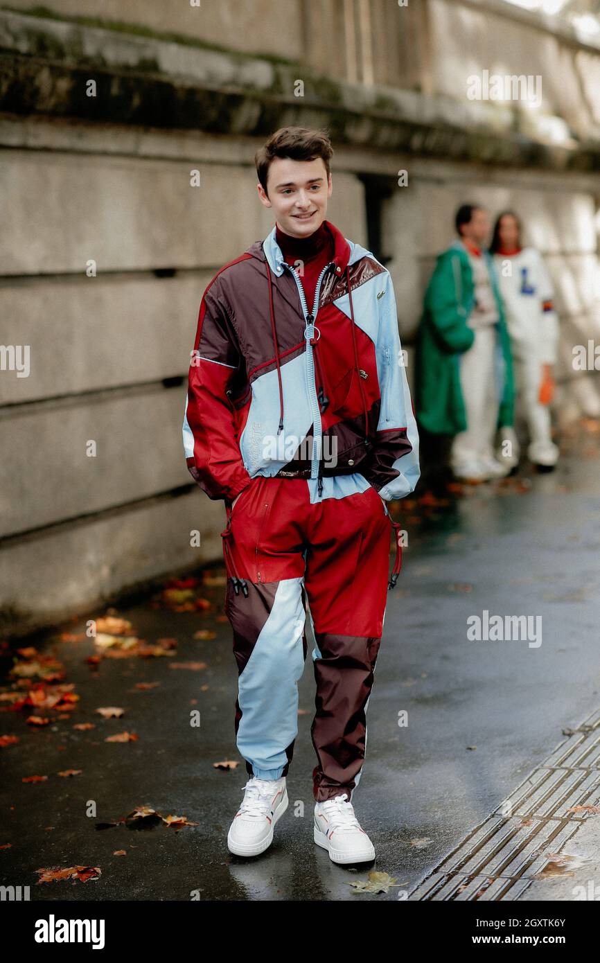 Paris, France, on October 5, 2021, Street style, Noah Schnapp arriving at  Lacoste Spring Summer 2022 show, held at Palais de Tokyo, Paris, France, on  October 5, 2021. Photo by Marie-Paola Bertrand-Hillion/ABACAPRESS.COM