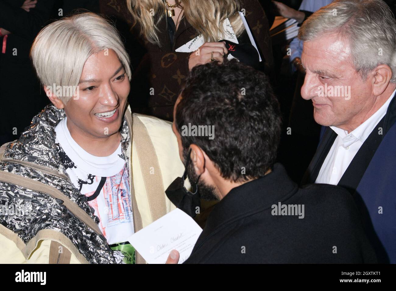 Paris, France. October 5, 2021, Bryanboy, Cedric Charbit, CEO Balenciaga  (back) and Sidney Toledano, Chairman and CEO LVMH, attend the Love Brings  Love Show – Tribute to Alber Elbaz By AZ Factory