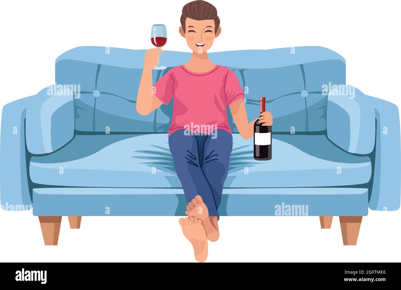 Sofa drinking wine Stock Vector Images - Alamy