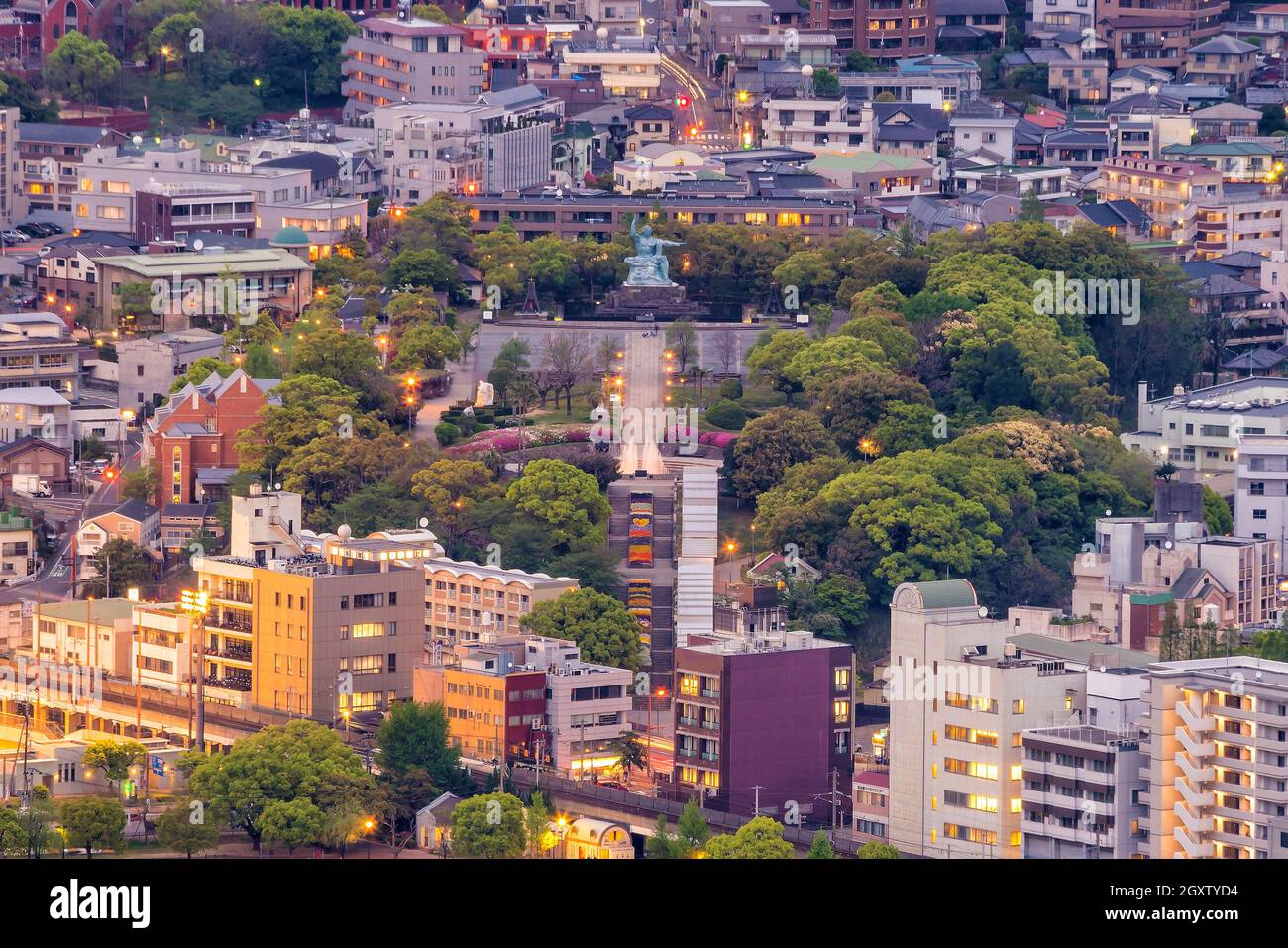 Beautiful Panorama Aerial View of Nagasaki Skyline at night from Mount ...