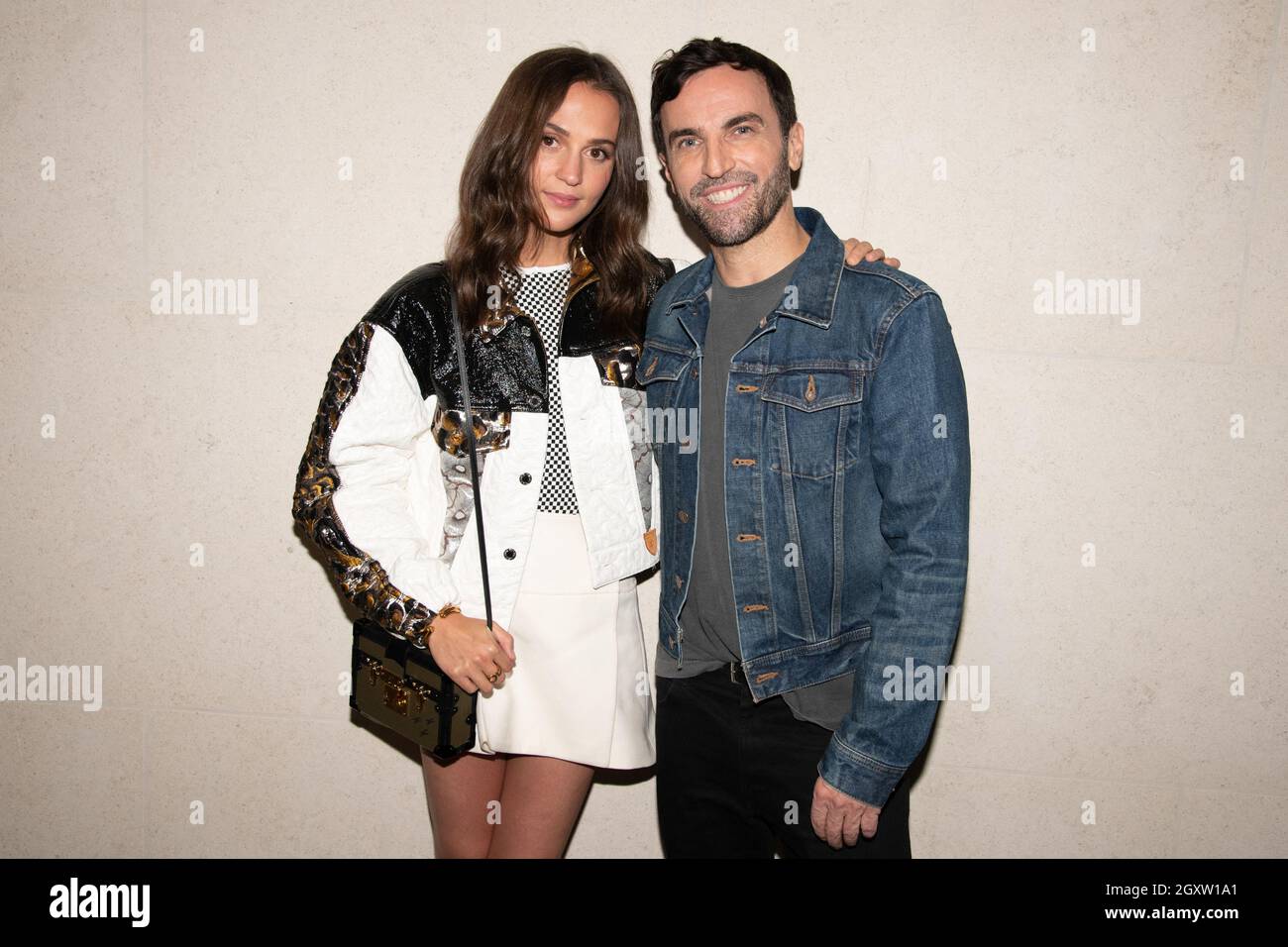 Paris, France. October 05, 2021, Designer Nicolas Ghesquiere and Eileen Gu  attend the Louis Vuitton Cocktail Womenswear Spring/Summer 2022 as part of  Paris Fashion Week on October 05, 2021 in Paris, France.