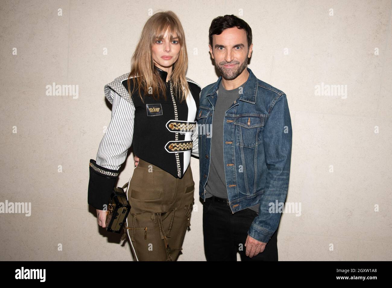 Paris, France. October 05, 2021, Designer Nicolas Ghesquiere and Eileen Gu  attend the Louis Vuitton Cocktail Womenswear Spring/Summer 2022 as part of  Paris Fashion Week on October 05, 2021 in Paris, France.