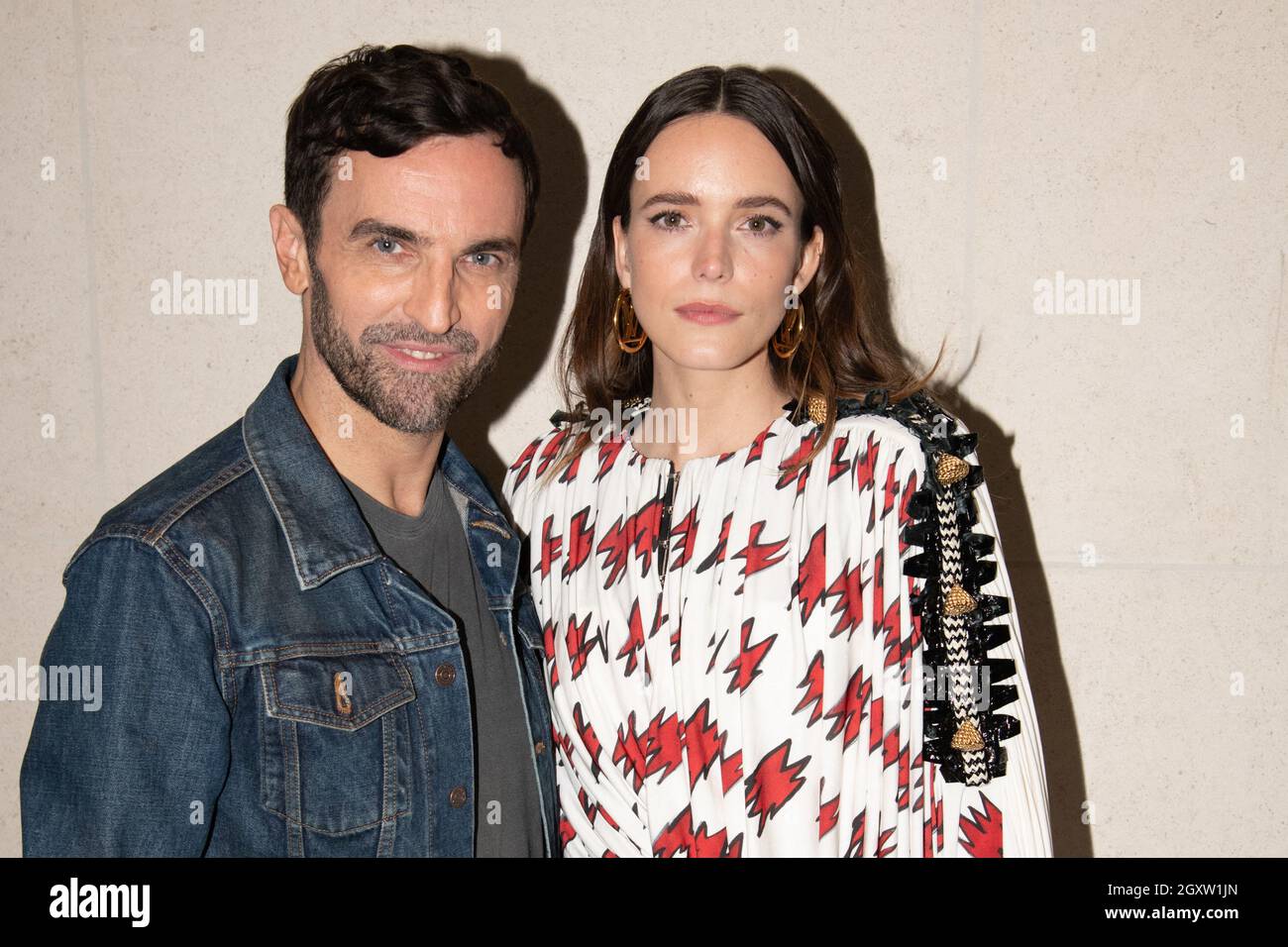 Paris, France. October 05, 2021, Designer Nicolas Ghesquiere and Stacy  Martin attend the Louis Vuitton Cocktail Womenswear Spring/Summer 2022 as  part of Paris Fashion Week on October 05, 2021 in Paris, France.