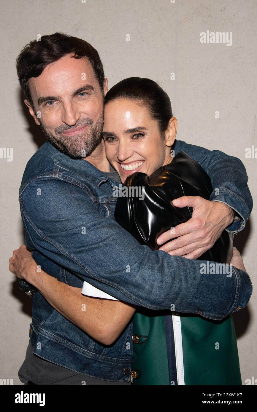 Paris, France. October 05, 2021, Designer Nicolas Ghesquiere and Jennifer  Connelly attend the Louis Vuitton Cocktail Womenswear Spring/Summer 2022 as  part of Paris Fashion Week on October 05, 2021 in Paris, France.