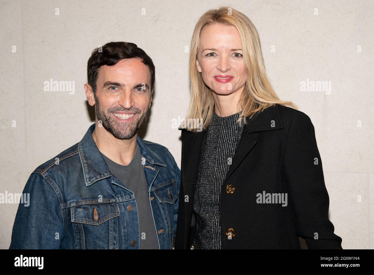 Paris, France. October 05, 2021, Designer Nicolas Ghesquiere and Delphine  Arnault attend the Louis Vuitton Cocktail Womenswear Spring/Summer 2022 as  part of Paris Fashion Week on October 05, 2021 in Paris, France.