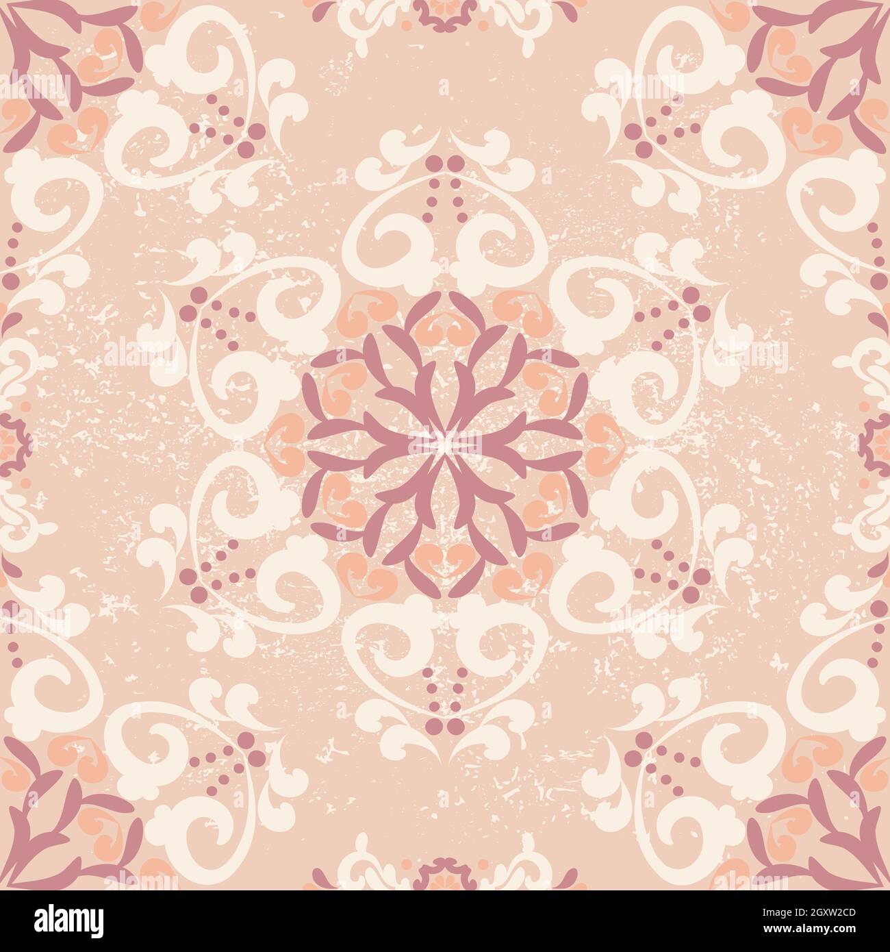 Floral seamless pattern. Geometric damask patterned background. Pink, beige color. For fabric, tile, wallpaper or packaging. Vector graphics. Stock Vector