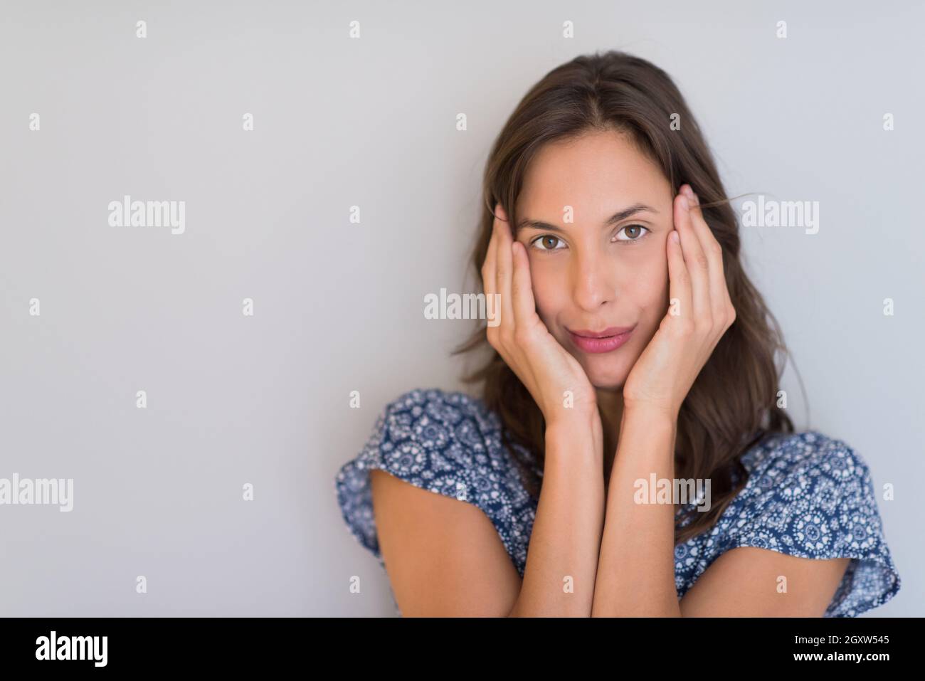 portrait of Beautiful young woman isolated on white background Stock ...